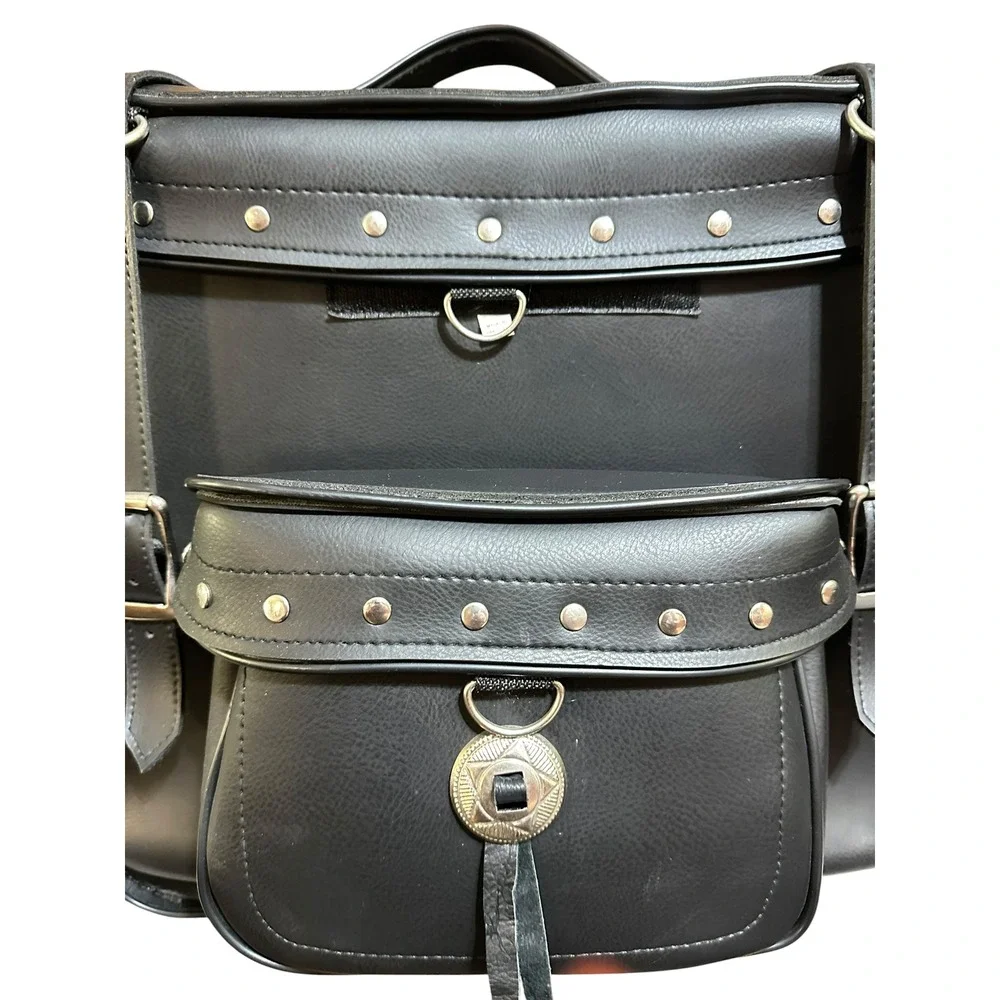 Motorcycle Sissy Bar Tee Bag Travel Luggage Tail Bag Black Studded Large